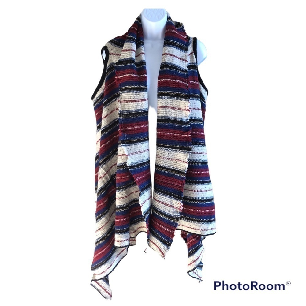 Sam Edelman Elsie Vest in Multicolor Striped Open Front Waterfall Shawl Size L